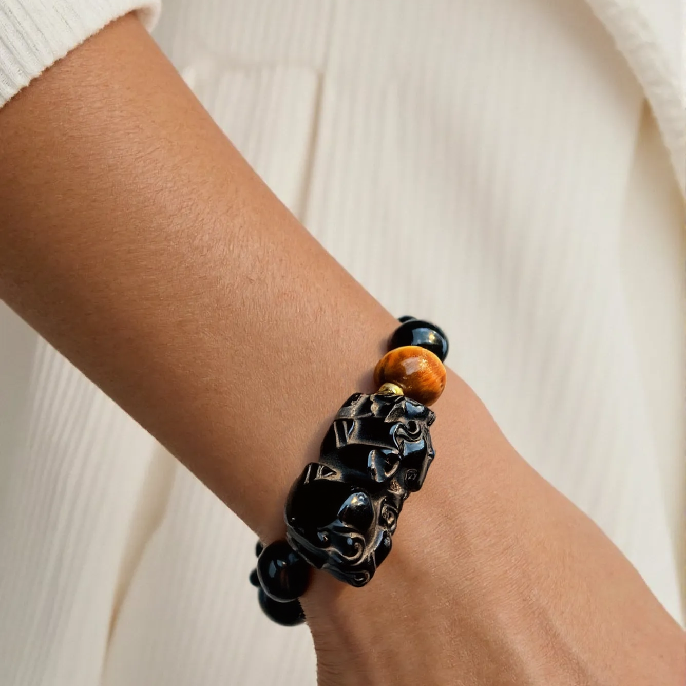 Obsidian & Pi Xiu Bracelet – Protection, Balance & Good FortuneTiger Eyes